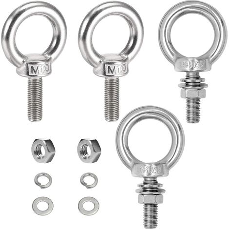 4 Pièces M10 x 30 mm Boulon À Anneau, Boulons à Oeil en Acier Inoxydable 304, Vis pour Anneau de Levage, Anneau Inox avec Rondelle et Écrou, pour Levage de Vie et Divers Equipements (1/5)