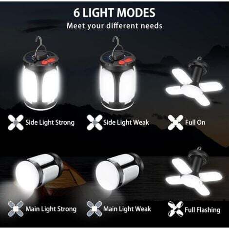 NALOOKAMIC  Lanterne de camping solaire à LED 1200 mAh, rechargeable par USB, 6 modes, lampe de camping portable et étanche pour tente, randonnée, lecture, urgence [Classe énergétique F] (1/4)
