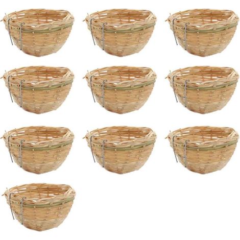 Vogelnest – Handgewebt aus natürlichem Bambus – Metallhaken zum Aufhängen – 10 x 6 cm – Für Kanarienvögel und kleine Vögel – 10er-Pack (1/5)