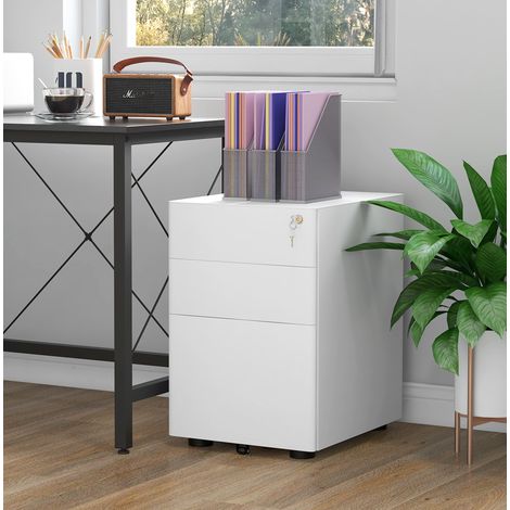 Rollcontainer 39x48x59 cm en acier blanc, avec rangement sécurisé pour bureau FloraGrace (1/5)