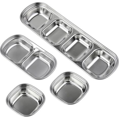 Set di 4 ciotole in acciaio inox, ideali per spezie, salse, snack, antipasti, sushi e spezie (3 misure). (1/3)