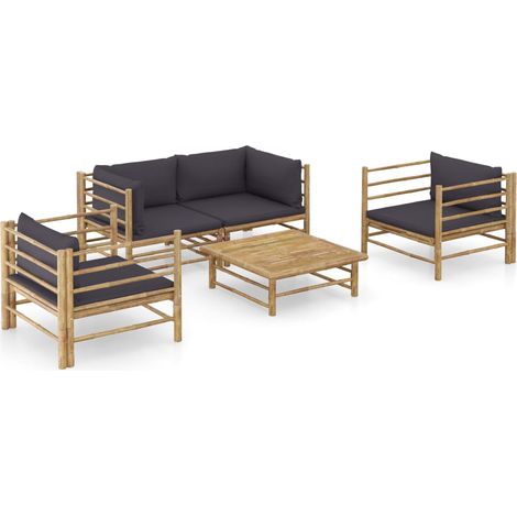 5-tlg. Garten-Lounge-Set mit Dunkelgrauen Kissen Bambus