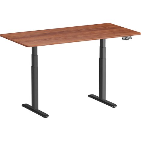 Bureau motorisé assis-debout 150x75cm, Plateau noyer à bords arrondis/Pied noir