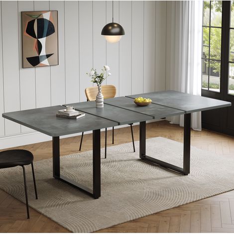 Mesa de comedor extensible 140/180/220 x 80 cm, gris, MDF, para 6-10 personas HAVRYA (1/5)