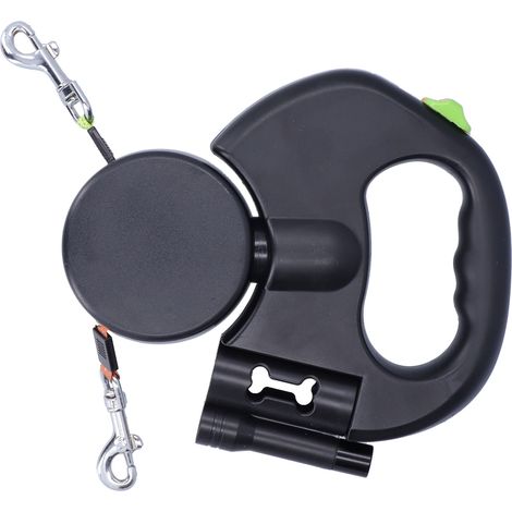 Laisse rétractable automatique pour animaux de compagnie 1 Tow 2, laisse double rétractable pour chien avec lampe torche et distributeur de sacs. (1/5)
