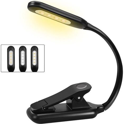 Lampe de lecture LED rechargeable avec 3 niveaux luminosité Noir (1/4)