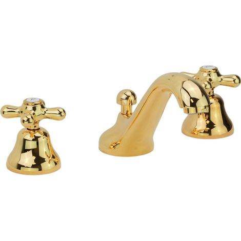 Goldfarbene 3-Loch-Waschtischarmatur mit 1"1/4 Ablaufgarnitur Gattoni Calypso 1109550D0  Gold (1/5)