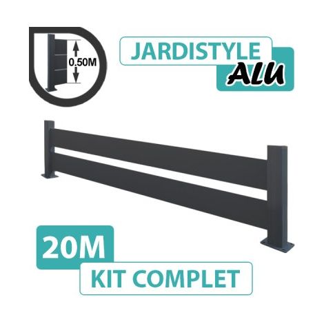 Kit Clôture Aluminium Gris Anthracite 20M - Claire Voie - Sur Platines - 0,50 mètre