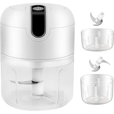 Mini-Elektrozerkleinerer, 250 ml und 100 ml kabelloser elektrischer Fleischwolf, tragbarer Küchenmixer, elektrischer Zerkleinerer mit Gemüsehackmesser für Babynahrung, Fleisch, Knoblauch (weiß)