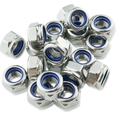 Ecrou M12, Écrous Inox 12mm (10 Pièces), Écrous Hexagonaux en Acier Inoxydable A2 304 (DIN 985), Ecrou Frein de Blocage en Nylon, Écrou Autobloquant pour Boulons et Vis (1/3)