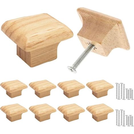 Pièces Poignée Meuble Bois, Bouton de Meuble, Bouton de Tiroir Bois Forme Carrée, 30 mm Boutons de Portes pour Placards, Commode, Armoire, Meuble, avec Vis Assorties