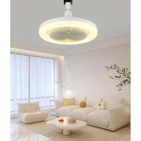 Ventilateur de plafond silencieux avec lumière LED E27 – 3 vitesses – Intensité lumineuse réglable 10-100% – Installation sans outils – Pour espaces de 5 à 10 m² (1/4)