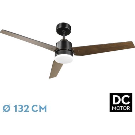 Ventilador de techo LED "Captus" regulable con control remoto (22W 3CCT 2180lm) IP20 Ø132cm color negro y roble (1/3)