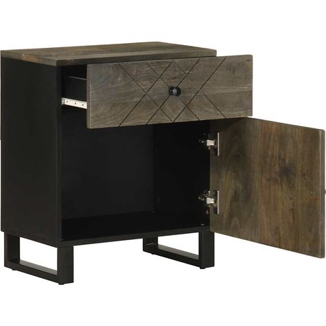 Maison Exclusive - Comodino Nero 50x33x60 cm in Legno Massello di Mango (1/5)