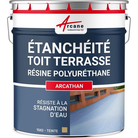 Arcane Industries – Résine d'étanchéité pour toit terrasse – 15 kg beige – Membrane hydrophobe 100% étanche – Application facile au rouleau ou pinceau