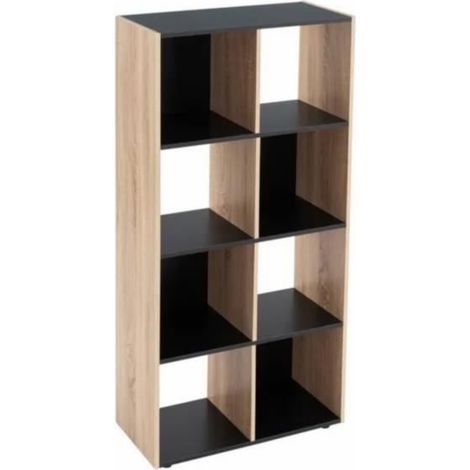 Bibliothèque meuble étagère coloris naturel-noir - Longueur 60 x Profondeur 29 x Hauteur 120 cm (1/4)