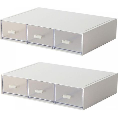 BEBUSINGOTO Boîte de rangement à tiroir de bureau avec poignée de traction 2 pièces Organisateur empilable transparent pour la maison, le bureau, l'école, les documents, les affaires, la papeterie (1/4)