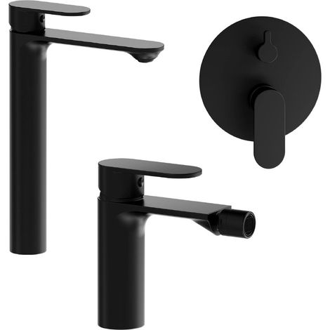 Set miscelatori lavabo alto bidet senza scarico e incasso doccia c deviatore nero opaco Kerry (1/4)
