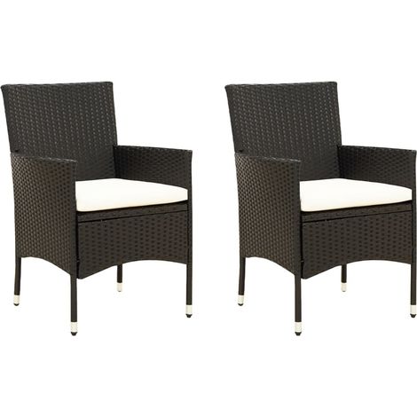 Gartenstühle mit Kissen 2 Stk. Poly Rattan Schwarz