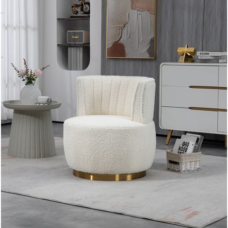 Poltrona 62,5 x 62 x 69,5 cm in tessuto peluche bianco, facile da montare, FloraGrace (1/5)
