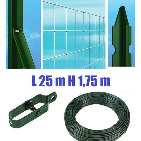 Recinzione Completa Eco 25mt Lineari Rete Metallica Zincata (Rete h175 cm) (Maglia:mm50X75) con Paletti Plastificati Posti nel Cemento (1/2)