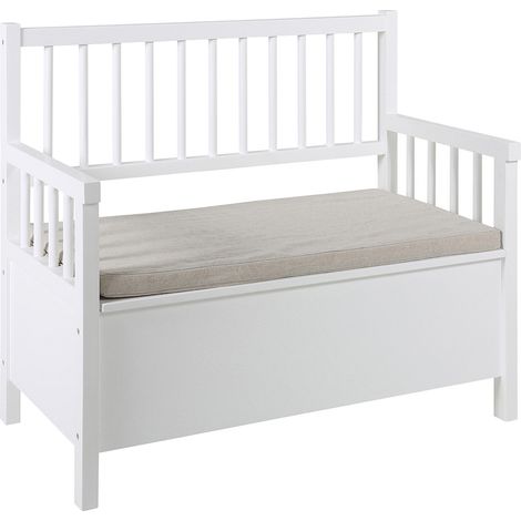 Banc 2 places avec coffre de rangement 90x48x85 cm blanc et beige (1/4)