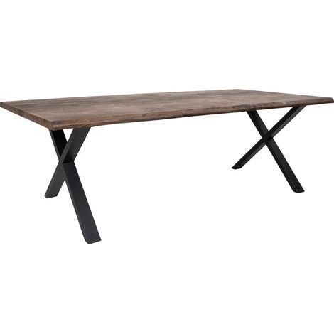 Table à manger industrielle TOULON – Chêne massif & acier noir, design avec bord ondulé 240 cm-Marron-Largeur 240 cm (1/5)