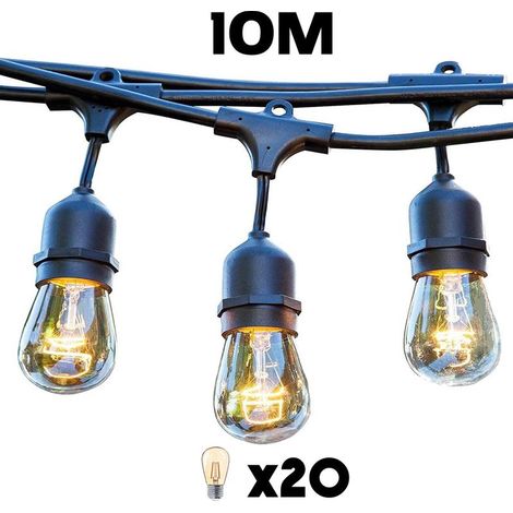 Lumi Jardin Guirlande lumineuse extérieur 10m 20 ampoules E27 blanc chaud 220V IP64 2000 lumens (1/5)