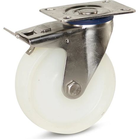 Roulette pivotante freinée - MESO - Nylon inox - Platine - 125mm - 220kg