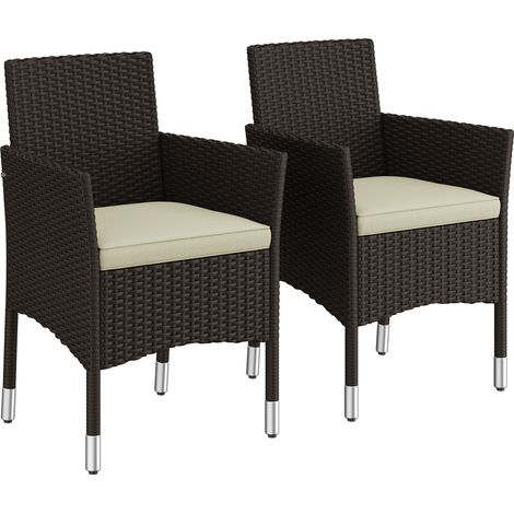 Homevive Juego de 2 Sillas de Comedor de Ratán Sillones de Exteriores con Cojón para Jardín Balcón Terraza Marrón/Beige