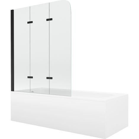 Mexen Vega baignoire rectangulaire 150 x 70 cm avec tablier et écran 3 volets 120 cm, transparent, noir - 550115070X9012037000 (1/5)