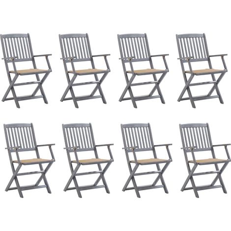 8 pcs Chaises pliables d'extérieur avec coussins Chaise de jardin Fauteuil de jardin Bois d'acacia BSRHS239629 (1/5)