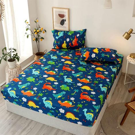 Drap Housse 150x200 Motif Dinosaure Housse de Matelas, Dessin Animé Protection de Matelas 30cm, Antidérapants Résistant aux Rides Drap Housse en Microfibre (1/5)