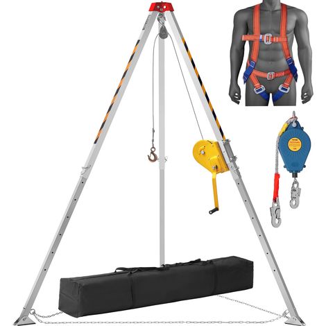 Kit trépied pour espace confiné, 1179 kg, trépied de sauvetage, pieds 1,6 à 2,45 m câble 30 m protection contre les chutes de 10 m, harnais, sac de rangement pour espaces confinés traditionnels (1/5)