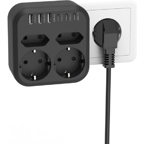 10-in-1-Steckdosenleiste mit 3500 W, EU, mit 4 AC-Steckdosen, 6 17-W-USB-Schnellladesteckdosen, 7 Sicherheitssystem-Überspannungsschutzsteckdosen