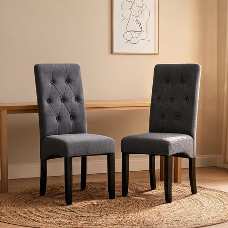 Set de 2 chaises en lin et bois massif gris foncé à dossier haut (1/5)