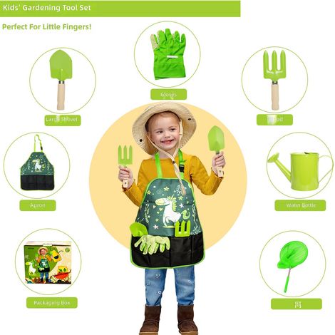 Ensemble jardinage outils jardin. d'outils de pour enfants avec tablier, jouets sable d'extérieur, (1/4)