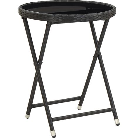 Beistelltisch Schwarz 60 cm Poly Rattan und Hartglas (1/5)