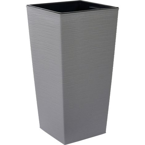 Pflanzgefäße NIZZA GROOVE grau Rillenoptik, 40 x 75 cm Kunststoffgefäß mit Holzfaseranteil und Einsatz (1/2)
