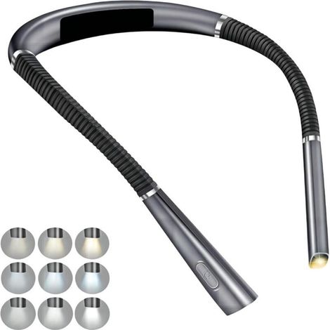 SABIR Lampe de lecture Flexible - Rechargeable Lampe de Lecture avec 3 Couleurs et 3 Niveaux de Luminosité, Bras Pliables et Autonomie Prolongée, pour Lire, Tricoter et Réparer - Gris (1/4)