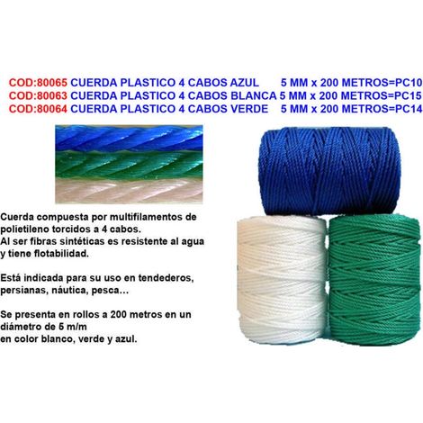 Corda in Plastica 4 Trefoli Blu 5 mm x 200 Metri PC16 Novità PC10
