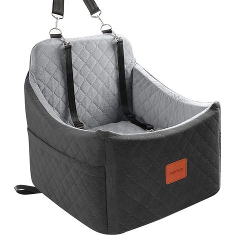 Siège auto rehausseur pour chiens jusqu'à 15,9 kg, sièges de voiture avec canal de ceinture de sécurité, tissu ultra doux avec mousse à mémoire de forme, lavable et amovible (noir/gris, taille (1/5)