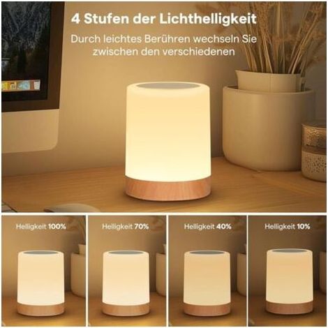 ACKERMAN 2025 Lot de 2 lampes de chevet tactiles rechargeables USB, veilleuse sans fil à 4 niveaux de luminosité réglable, lumière chaude (1/3)