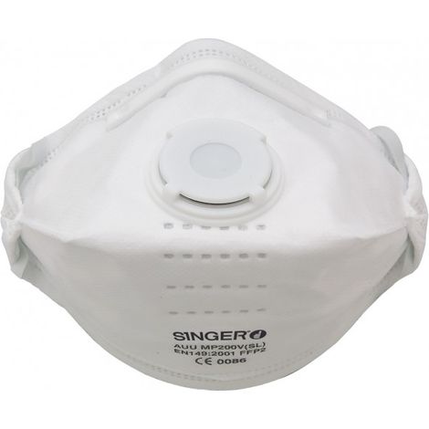 Singer – Demi-masque pliable FFP2 NR D – Protection contre particules solides et liquides – Lot de 20 – Élastique sans latex – AUUMP200VSL (1/3)