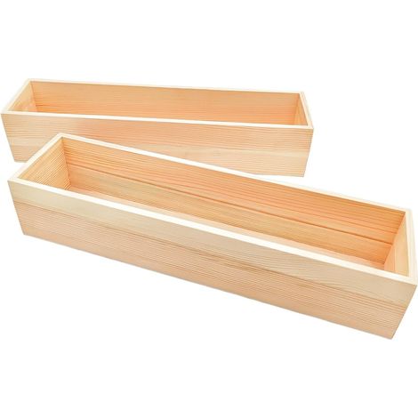 2 Pack Rectangular Unfinished Wood Storage Box 40x10x8cm - Rustic Natural Wood Container for Home, Office and Venue Decor (1/5)