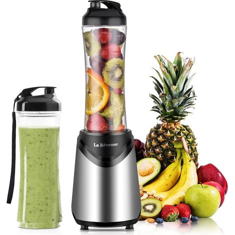 Mixeur Blender perso smoothies shakes, 2 gobelets, Silver Avec (2) Tasses Portatives 550ML sans BPA avec Couvercles, Mixage Poussoir, Compact Maison Bureau Dorm, 300W, LARB2205S2 (1/5)