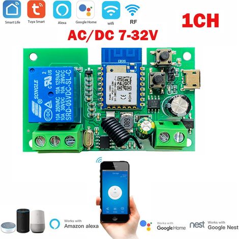 Interrupteur intelligent WiFi Tuya, module de commutation DIY avec minuterie 220 V, commande vocale RF, 2 canaux,1ch tuya 智能模块 (1/5)