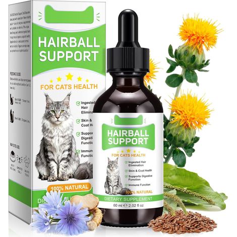 Cat Hairball Remedy Drops Treatment - Natural Ingredient Formula  Supports Healthy Digestion, Skin (1/5)