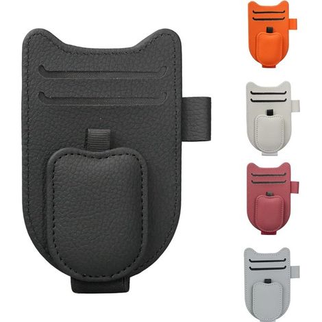 Portaocchiali da aletta parasole per auto, clip di fissaggio per aletta parasole, clip multifunzionale in pelle per aletta parasole con porta carte (nero) (1/4)