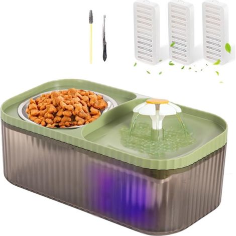 Fontaine à eau pour chat et gamelle en acier inoxydable, distributeur d'eau automatique super silencieux avec pompe et 3 filtres (1/5)